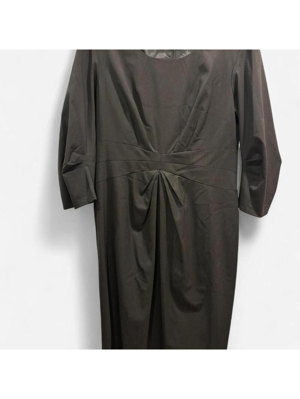 Lafayette 148 New York:Black Wool Dress with 3/4 Length Sleeve and Pleated Waist